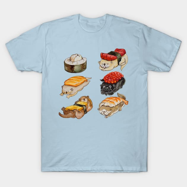 Sushi Otter Watercolor T-Shirt by huebucket